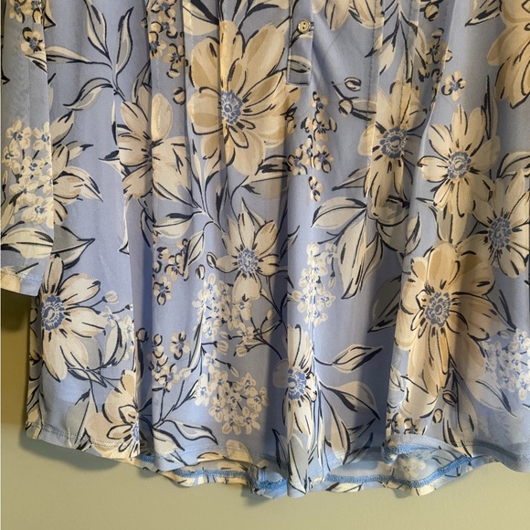 Cocomo Women's size L lined mesh floral blouse Blue work casual 3/4 tab sleeve - Picture 4 of 15